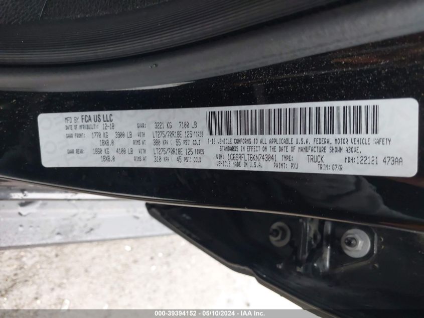 2019 RAM 1500 REBEL 4X4 5’7 BOX